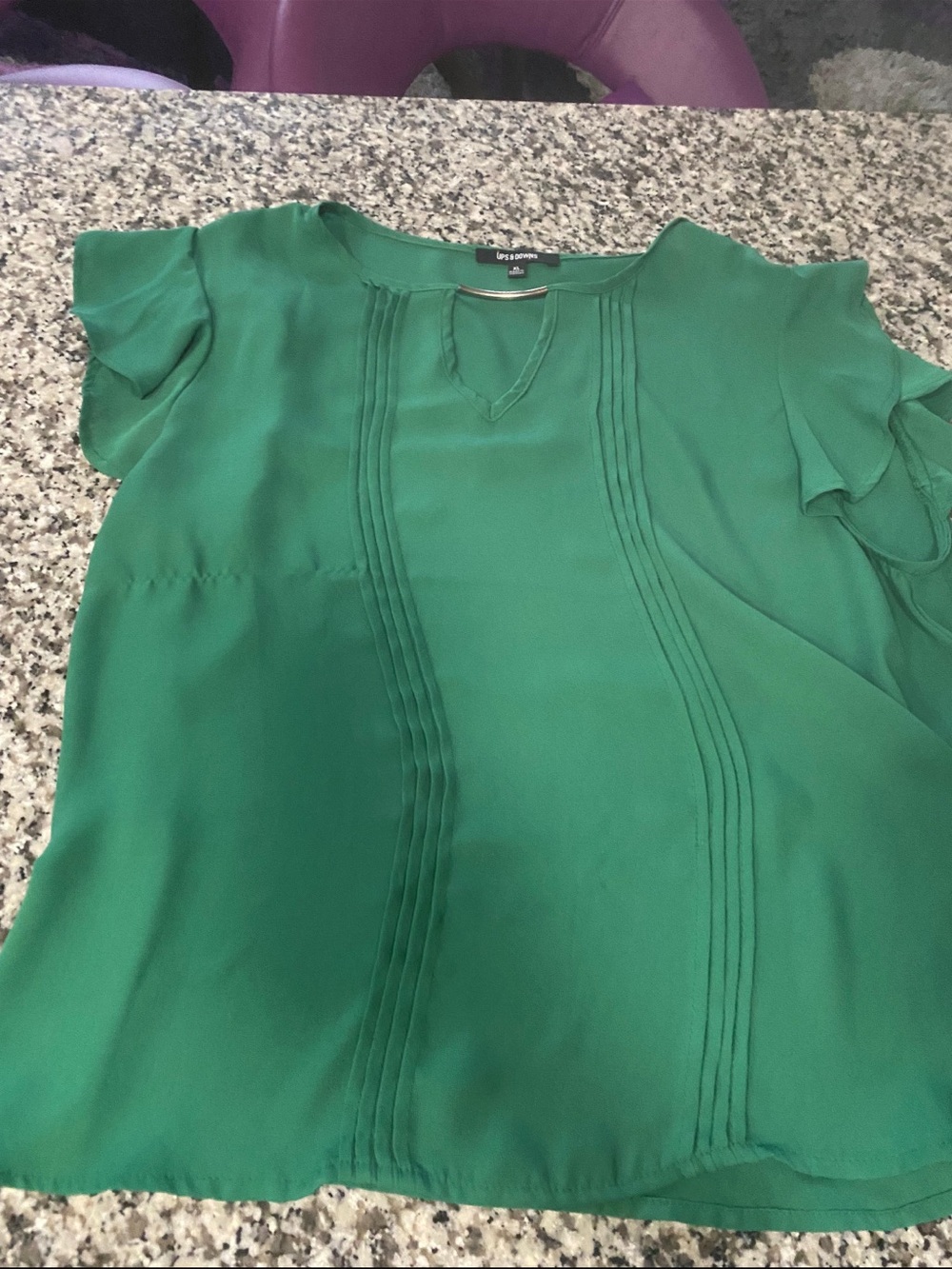 Ups and down Green Pintuck Flutter Sleeve Blouse